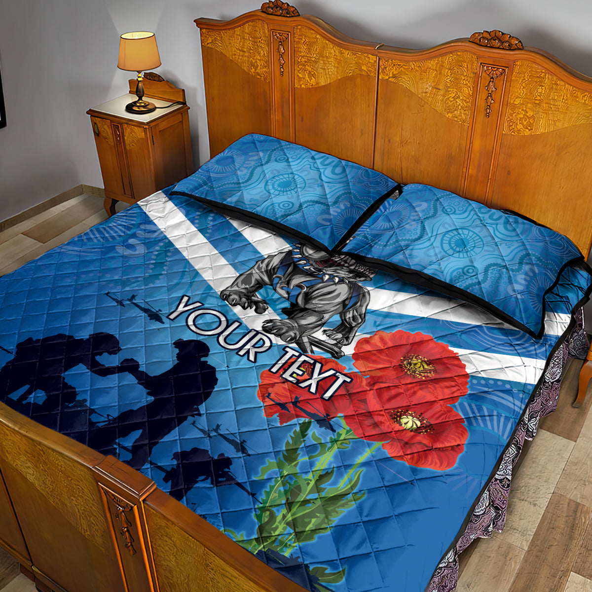 Custom Bulldogs Rugby ANZAC Quilt Bed Set The Military Soldiers with Aboriginal Style