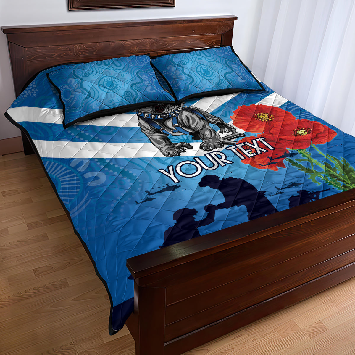 Custom Bulldogs Rugby ANZAC Quilt Bed Set The Military Soldiers with Aboriginal Style