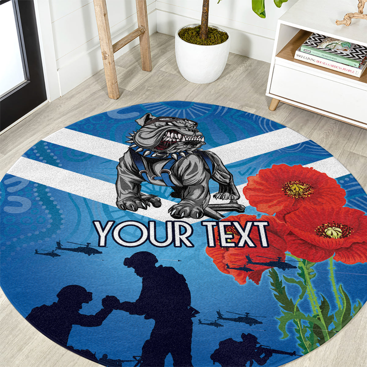 Custom Bulldogs Rugby ANZAC Round Carpet The Military Soldiers with Aboriginal Style