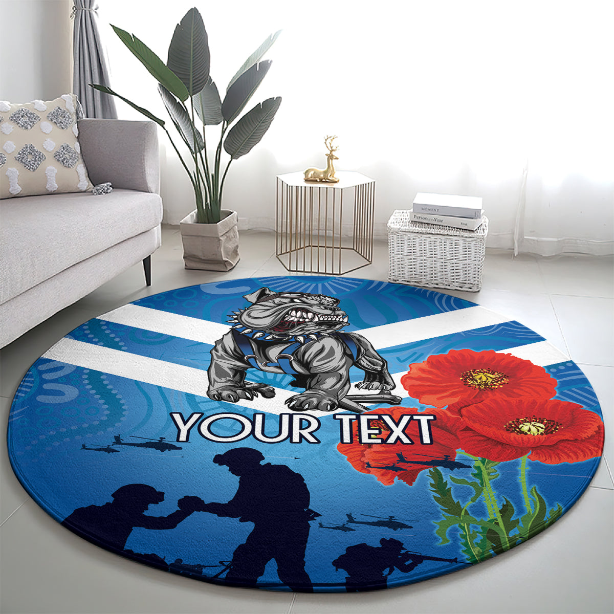 Custom Bulldogs Rugby ANZAC Round Carpet The Military Soldiers with Aboriginal Style