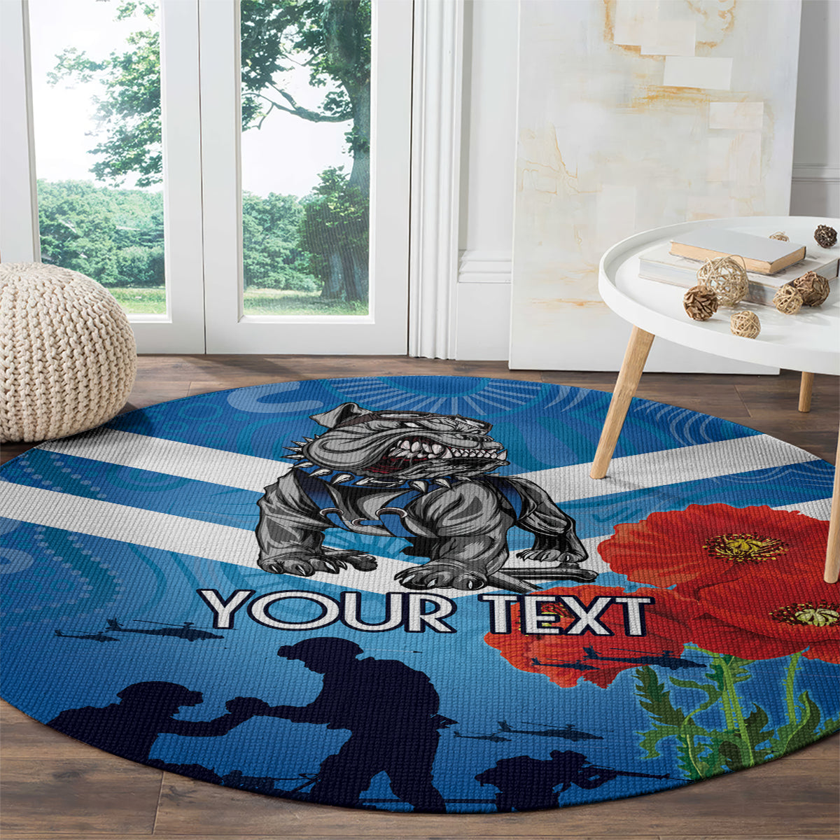 Custom Bulldogs Rugby ANZAC Round Carpet The Military Soldiers with Aboriginal Style