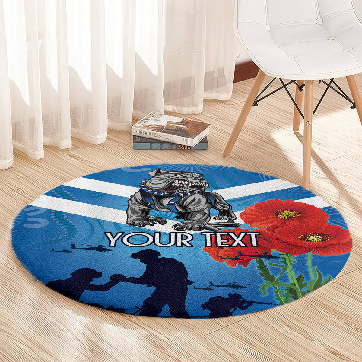 Custom Bulldogs Rugby ANZAC Round Carpet The Military Soldiers with Aboriginal Style