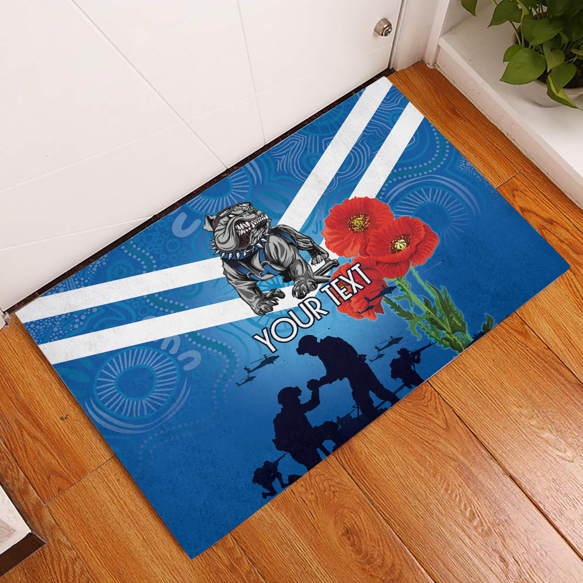 Custom Bulldogs Rugby ANZAC Rubber Doormat The Military Soldiers with Aboriginal Style