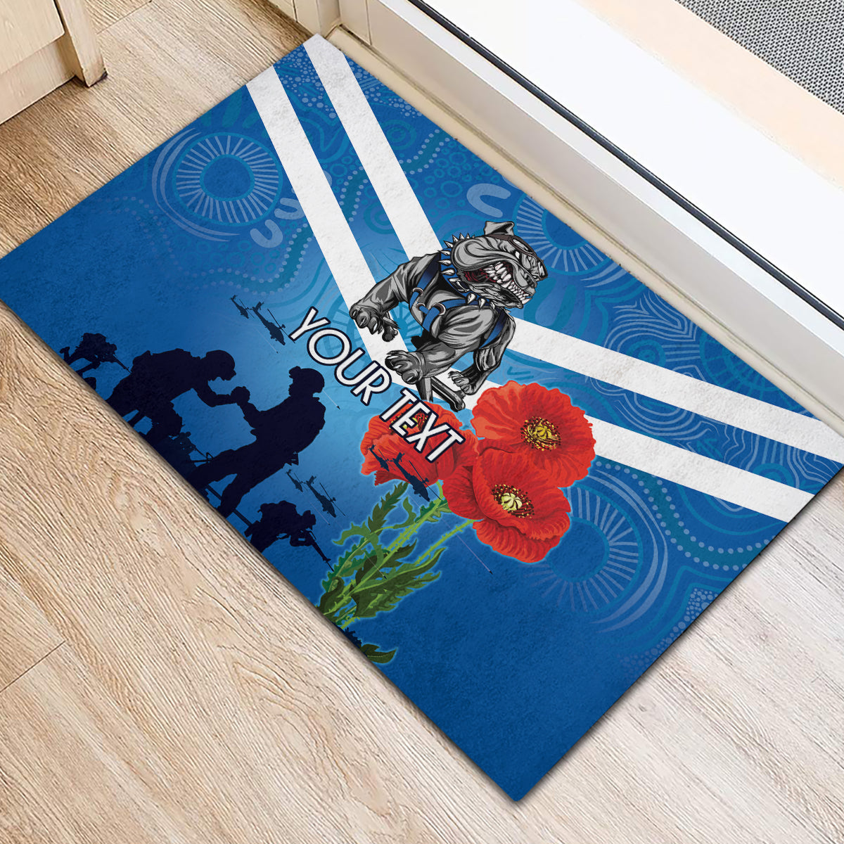 Custom Bulldogs Rugby ANZAC Rubber Doormat The Military Soldiers with Aboriginal Style