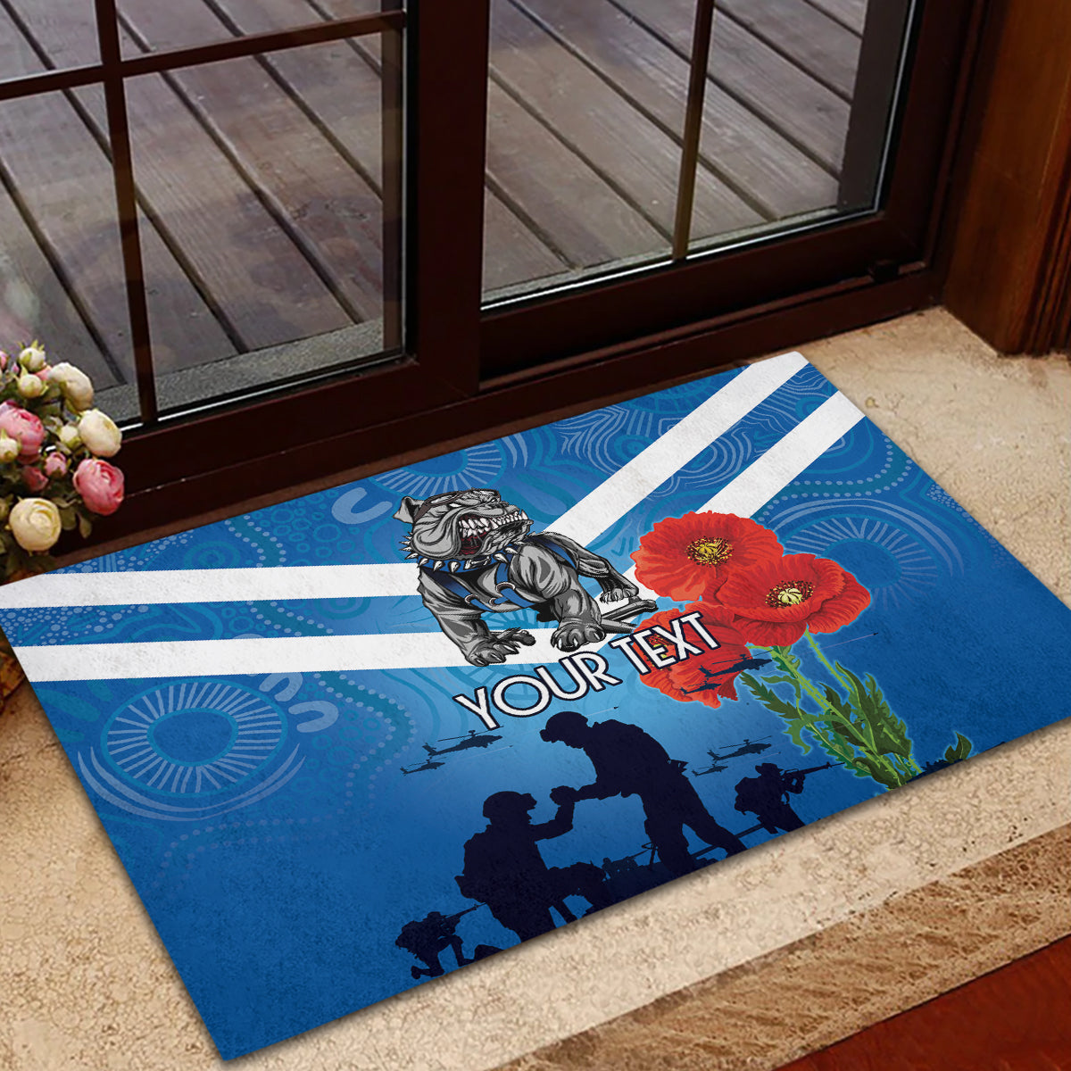 Custom Bulldogs Rugby ANZAC Rubber Doormat The Military Soldiers with Aboriginal Style