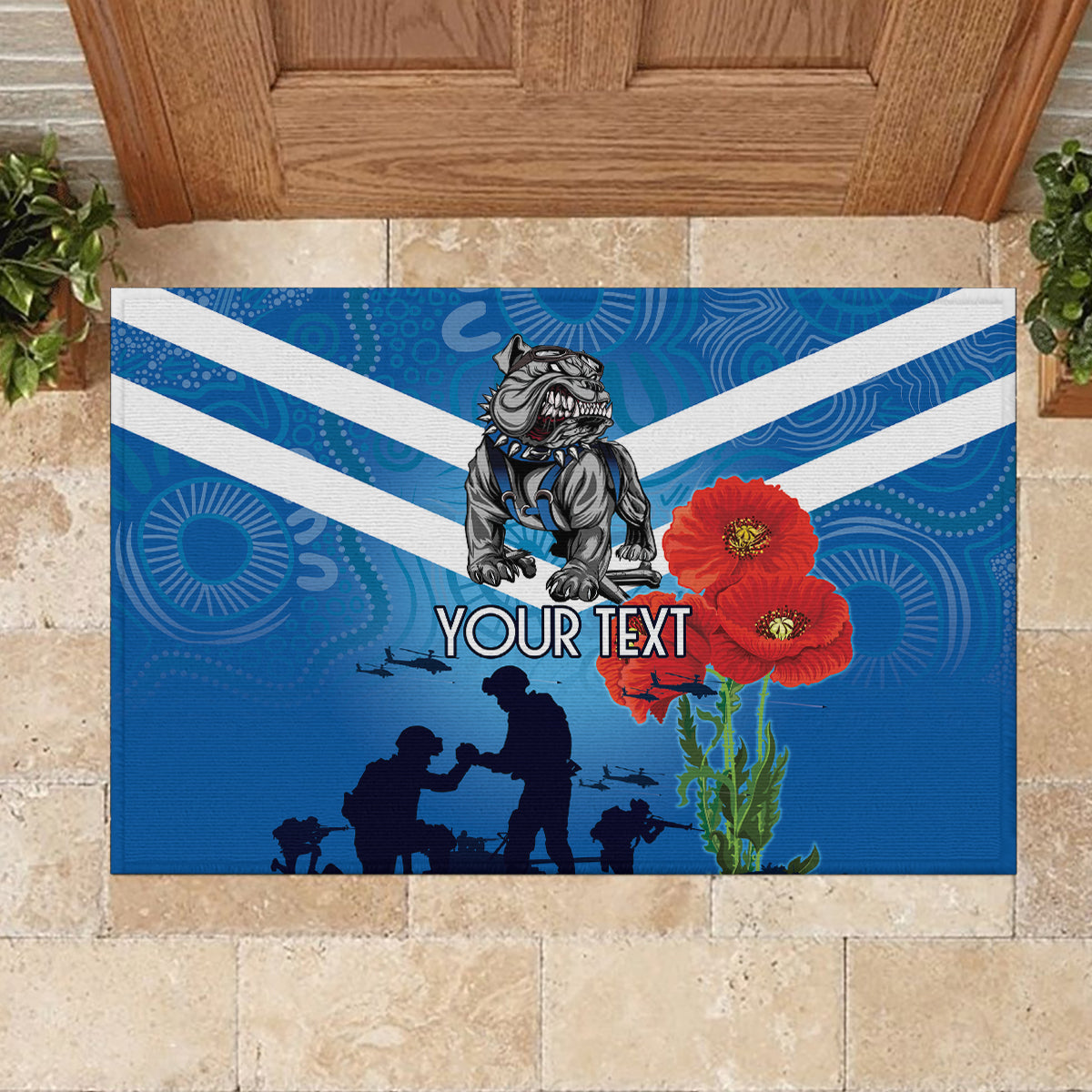 Custom Bulldogs Rugby ANZAC Rubber Doormat The Military Soldiers with Aboriginal Style