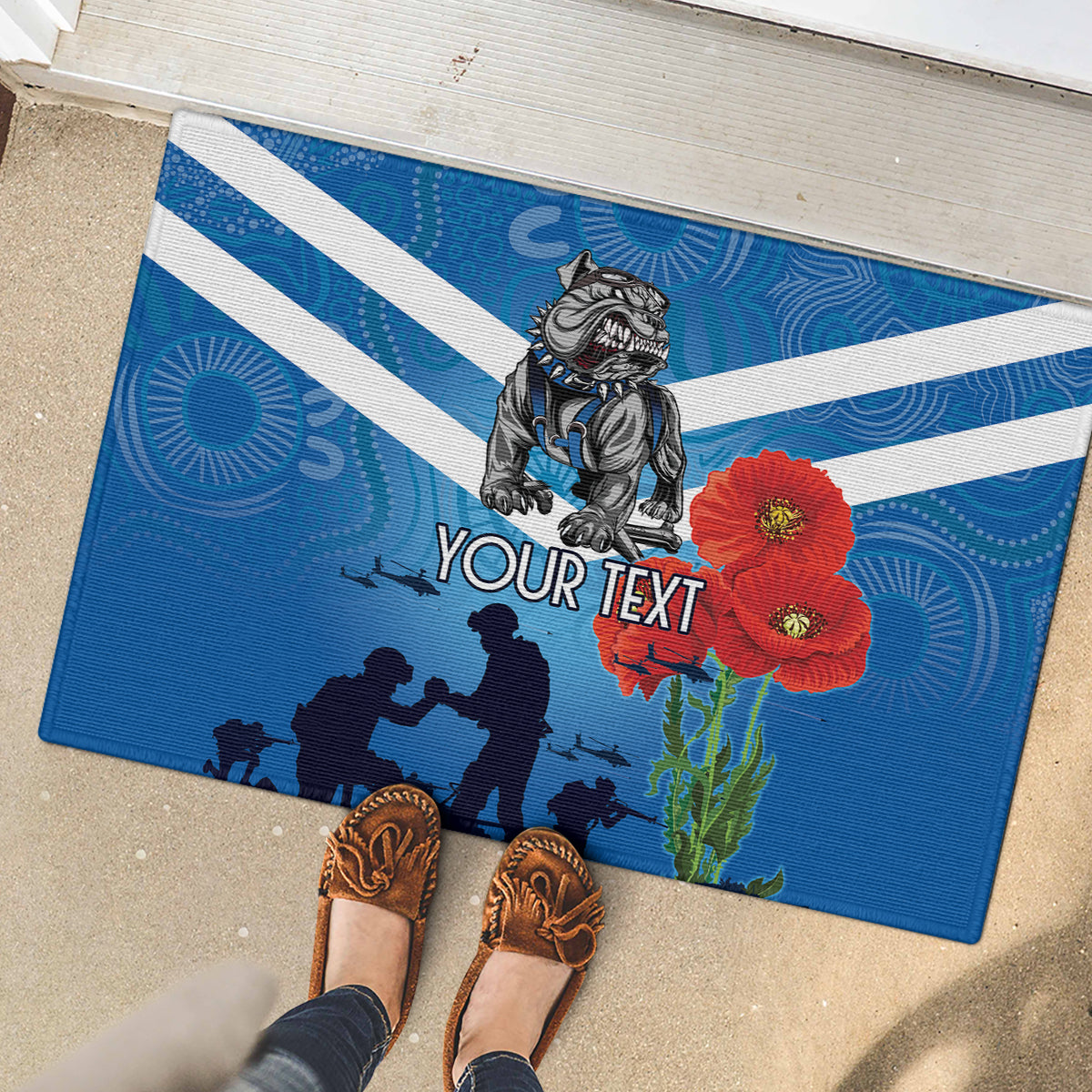 Custom Bulldogs Rugby ANZAC Rubber Doormat The Military Soldiers with Aboriginal Style