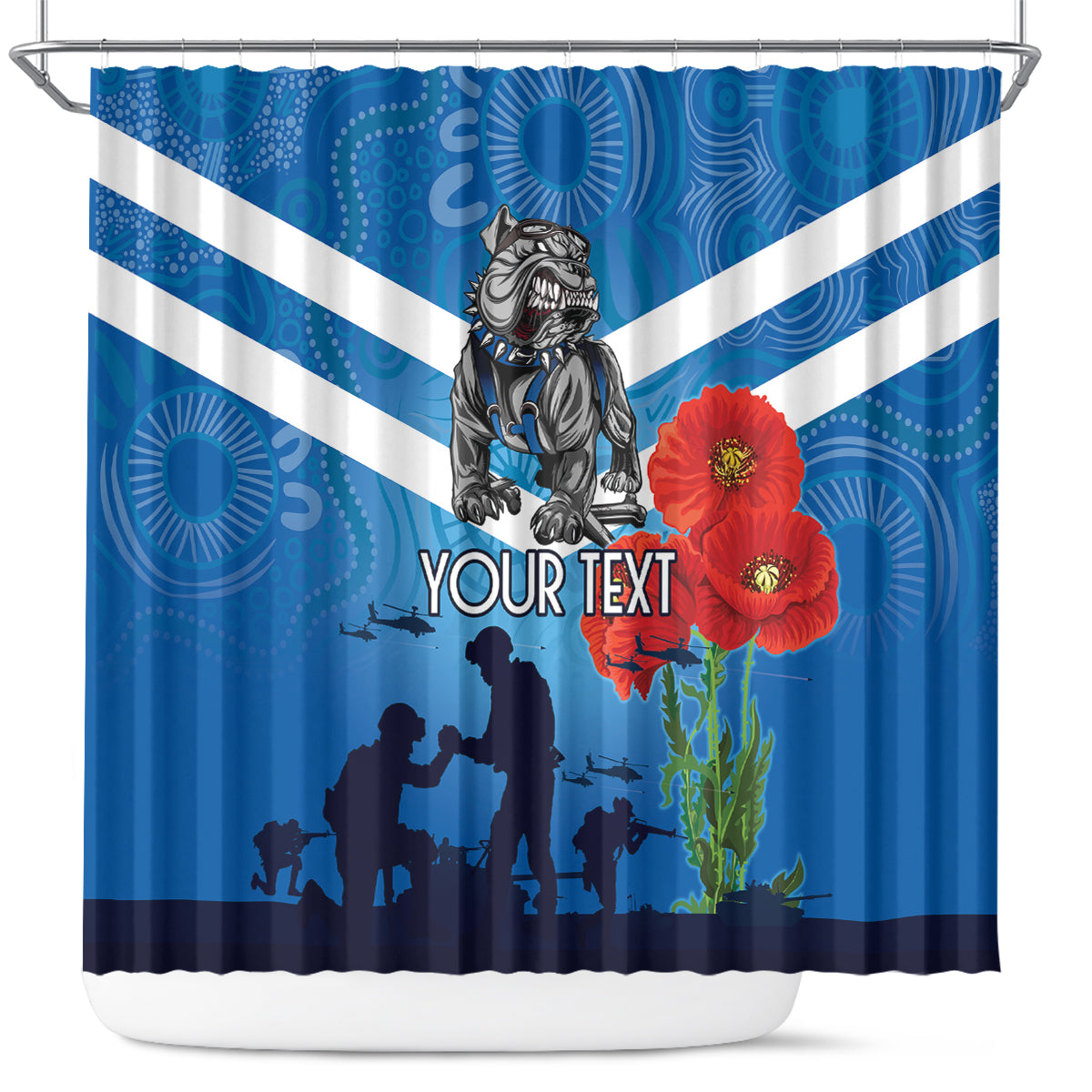 Custom Bulldogs Rugby ANZAC Shower Curtain The Military Soldiers with Aboriginal Style