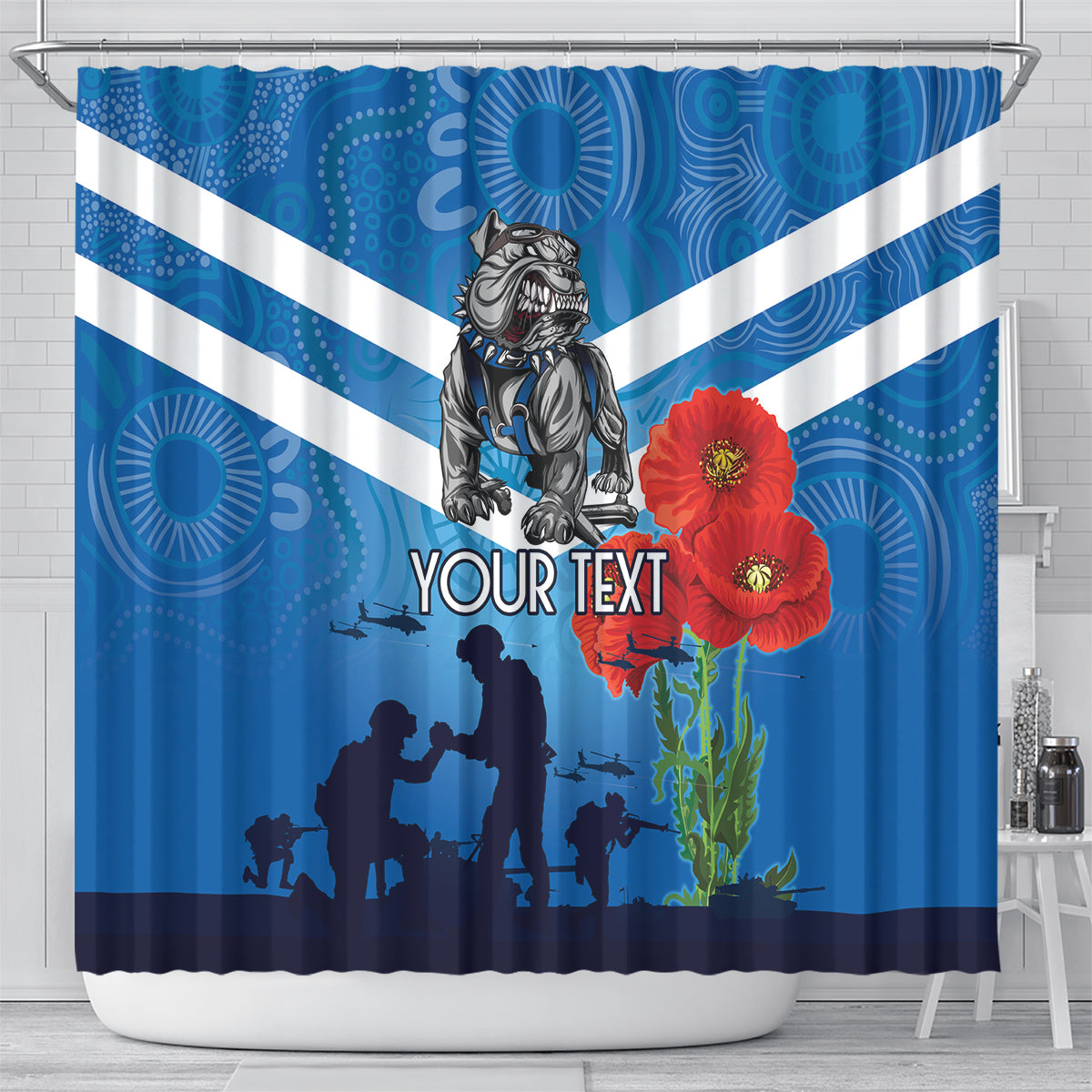 Custom Bulldogs Rugby ANZAC Shower Curtain The Military Soldiers with Aboriginal Style