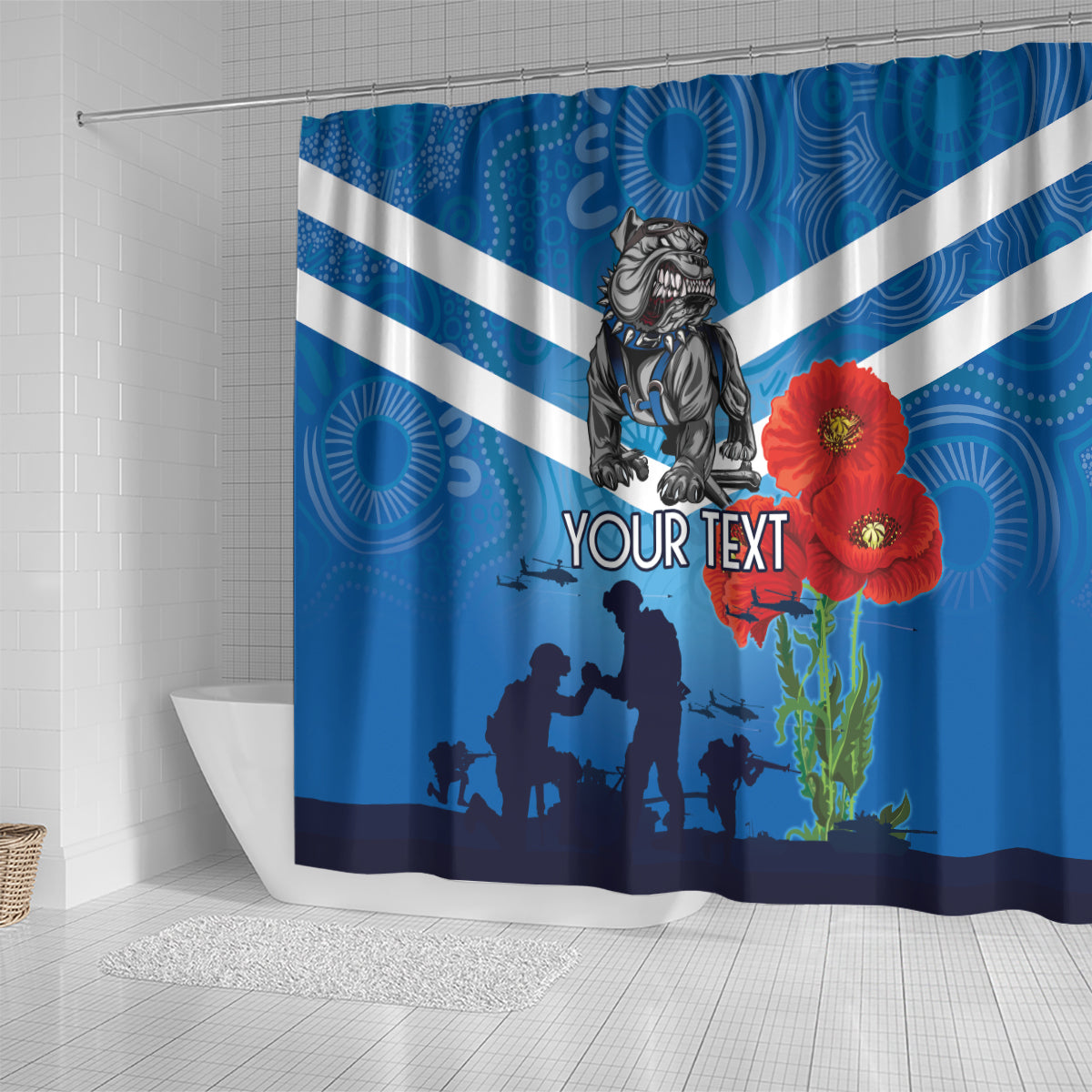 Custom Bulldogs Rugby ANZAC Shower Curtain The Military Soldiers with Aboriginal Style