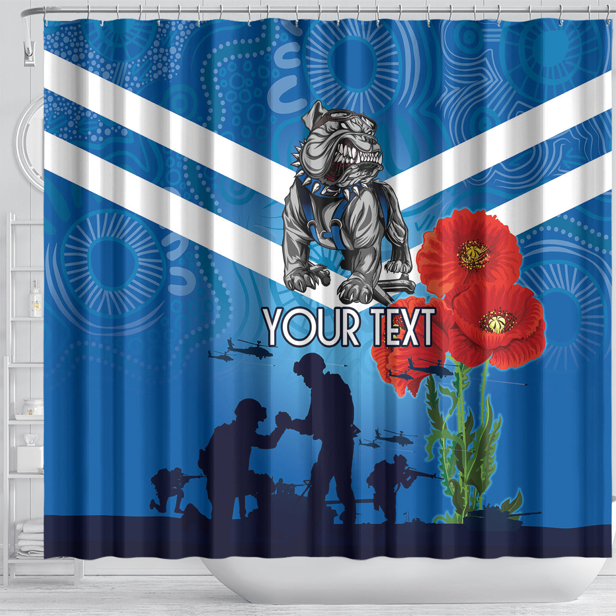 Custom Bulldogs Rugby ANZAC Shower Curtain The Military Soldiers with Aboriginal Style