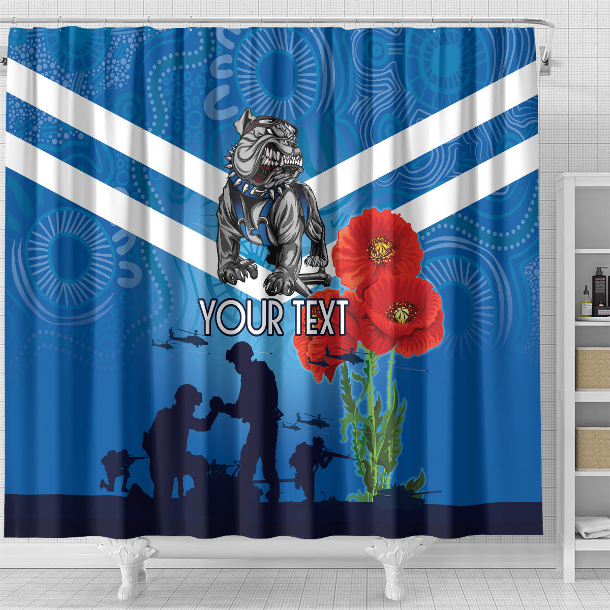 Custom Bulldogs Rugby ANZAC Shower Curtain The Military Soldiers with Aboriginal Style