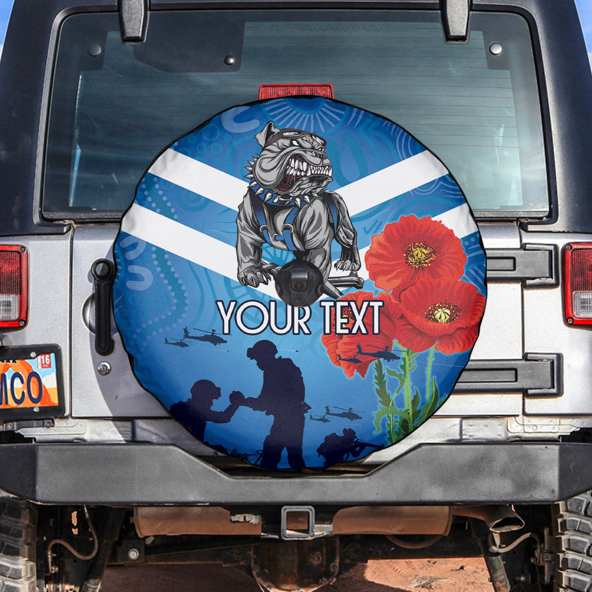 Custom Bulldogs Rugby ANZAC Spare Tire Cover The Military Soldiers with Aboriginal Style