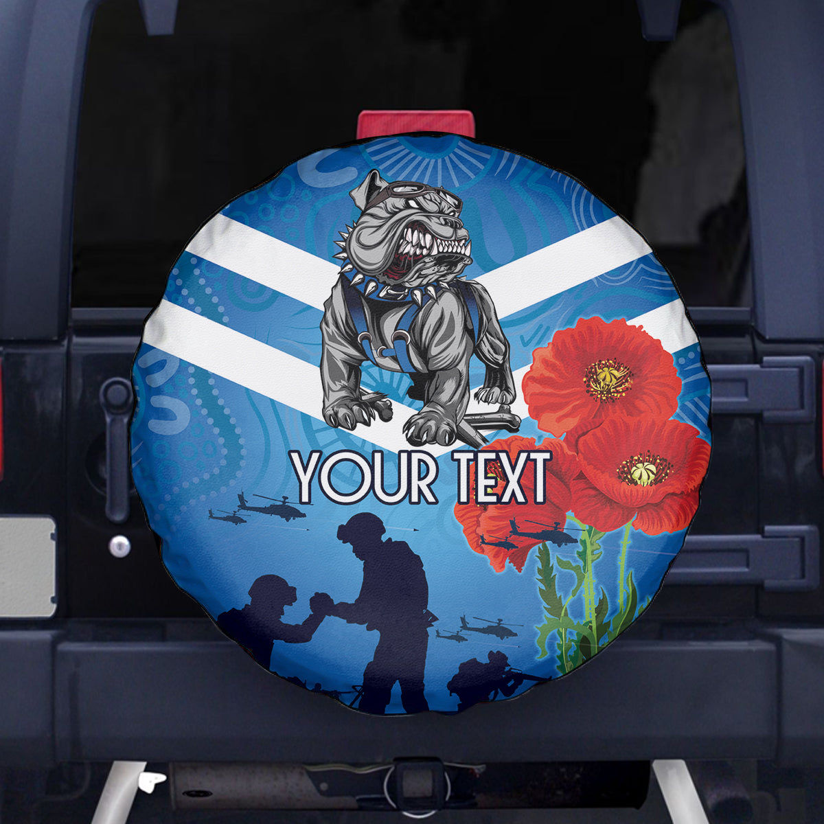 Custom Bulldogs Rugby ANZAC Spare Tire Cover The Military Soldiers with Aboriginal Style