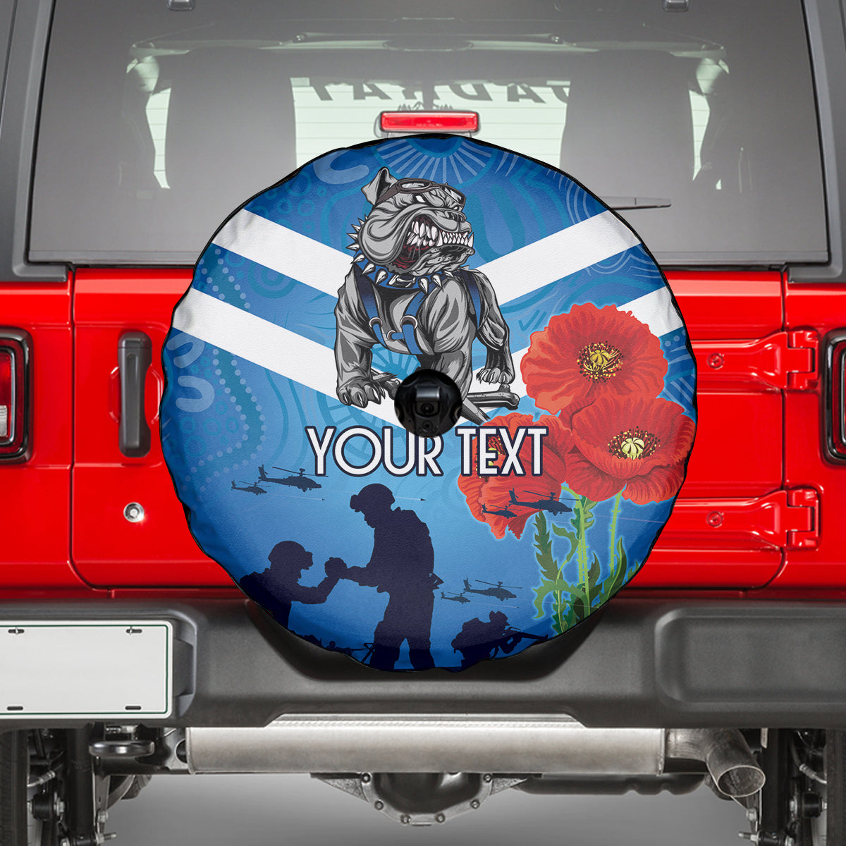 Custom Bulldogs Rugby ANZAC Spare Tire Cover The Military Soldiers with Aboriginal Style