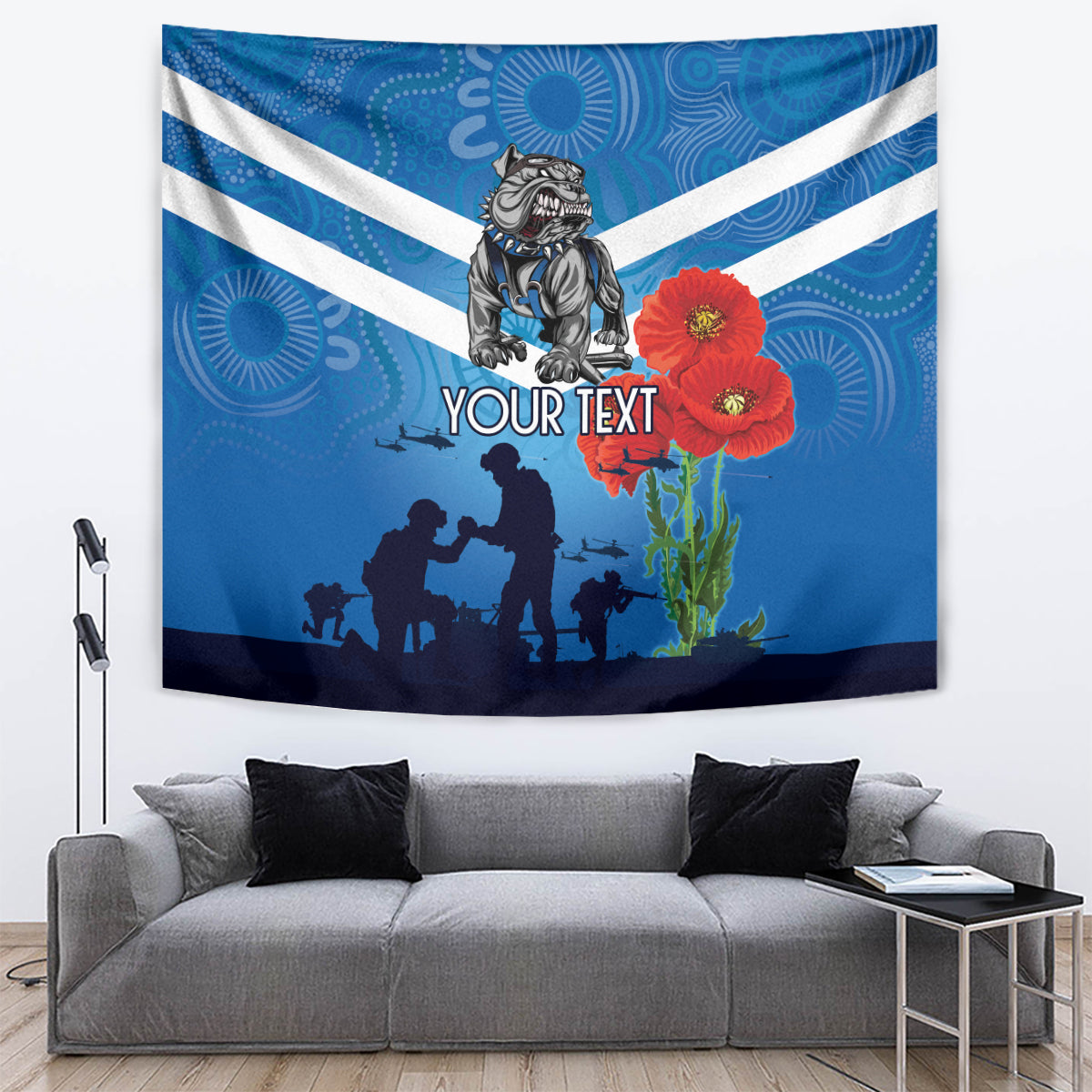 Custom Bulldogs Rugby ANZAC Tapestry The Military Soldiers with Aboriginal Style