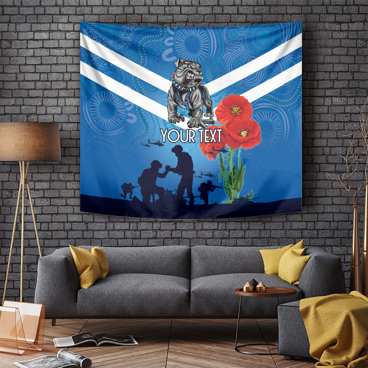 Custom Bulldogs Rugby ANZAC Tapestry The Military Soldiers with Aboriginal Style