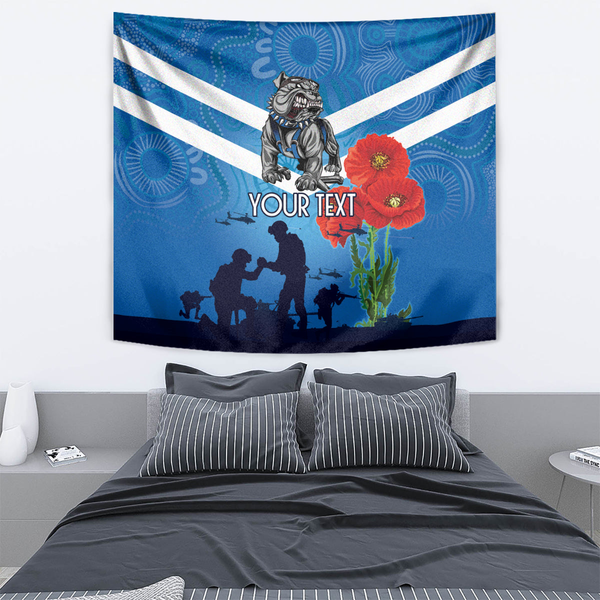 Custom Bulldogs Rugby ANZAC Tapestry The Military Soldiers with Aboriginal Style