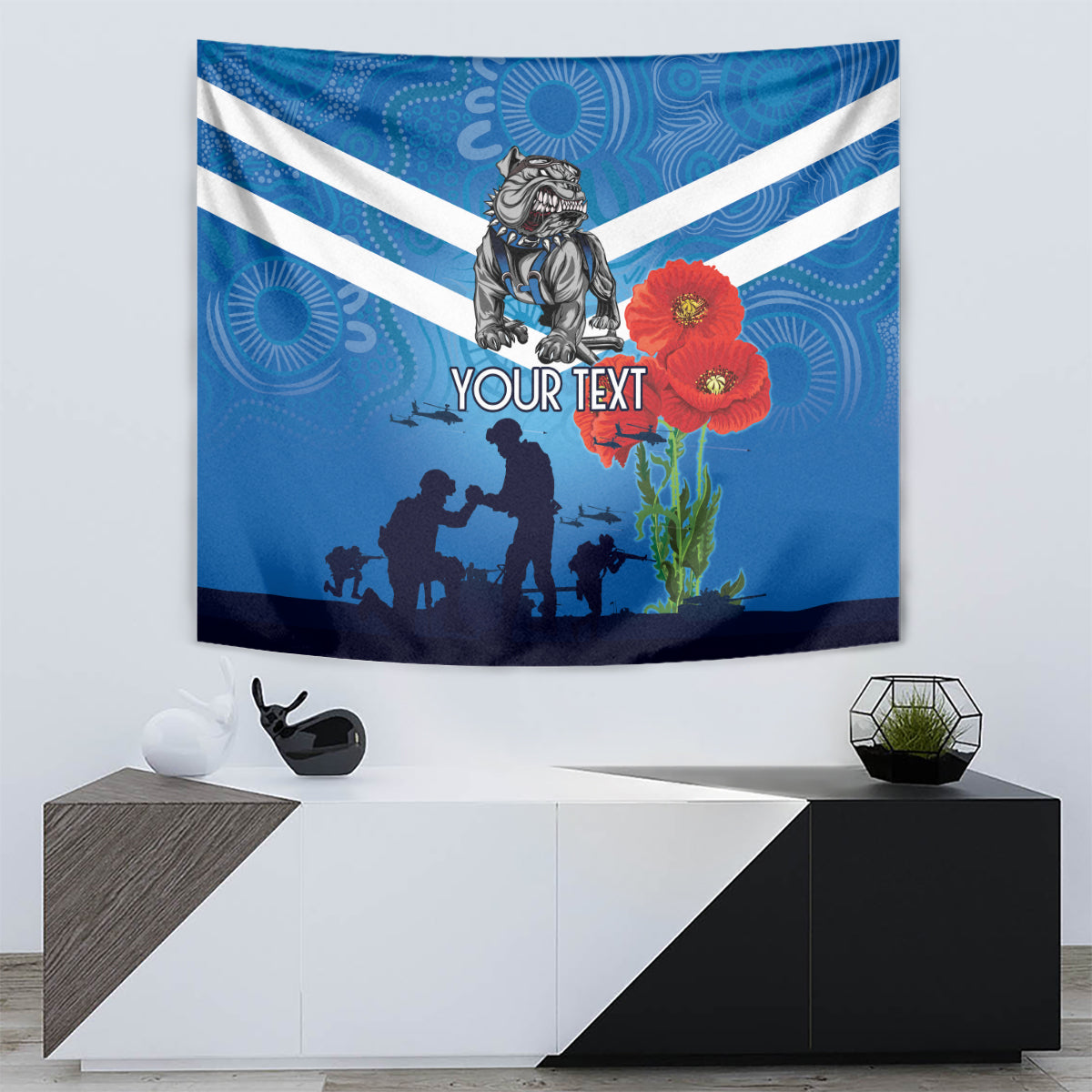 Custom Bulldogs Rugby ANZAC Tapestry The Military Soldiers with Aboriginal Style