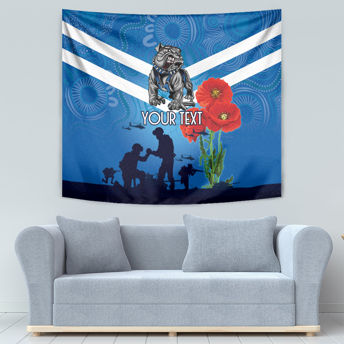 Custom Bulldogs Rugby ANZAC Tapestry The Military Soldiers with Aboriginal Style