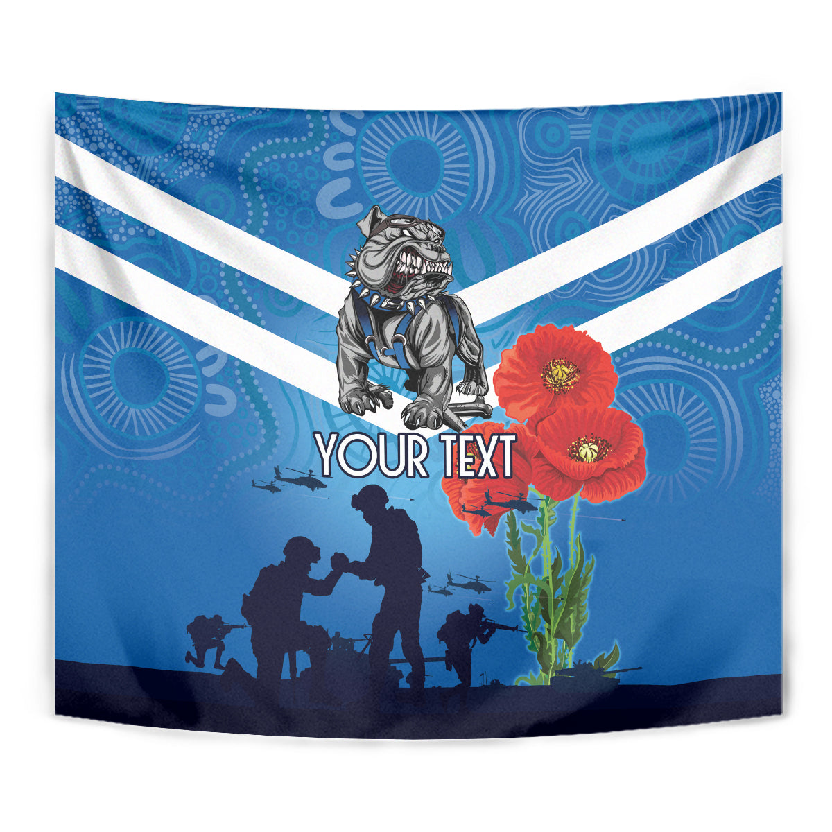 Custom Bulldogs Rugby ANZAC Tapestry The Military Soldiers with Aboriginal Style