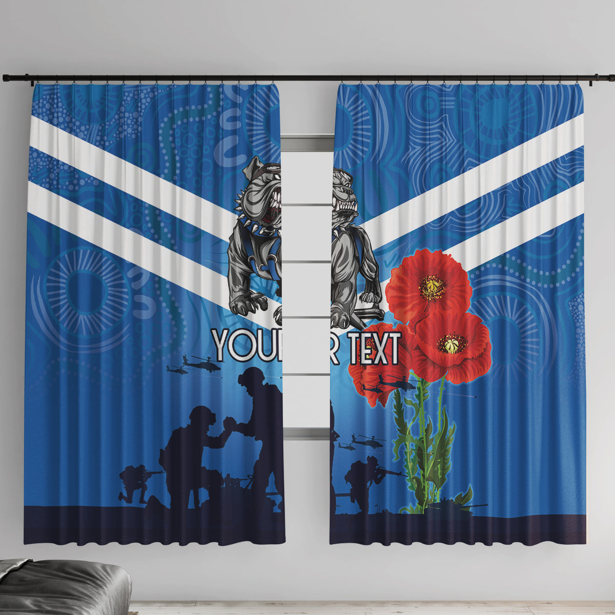 Custom Bulldogs Rugby ANZAC Window Curtain The Military Soldiers with Aboriginal Style