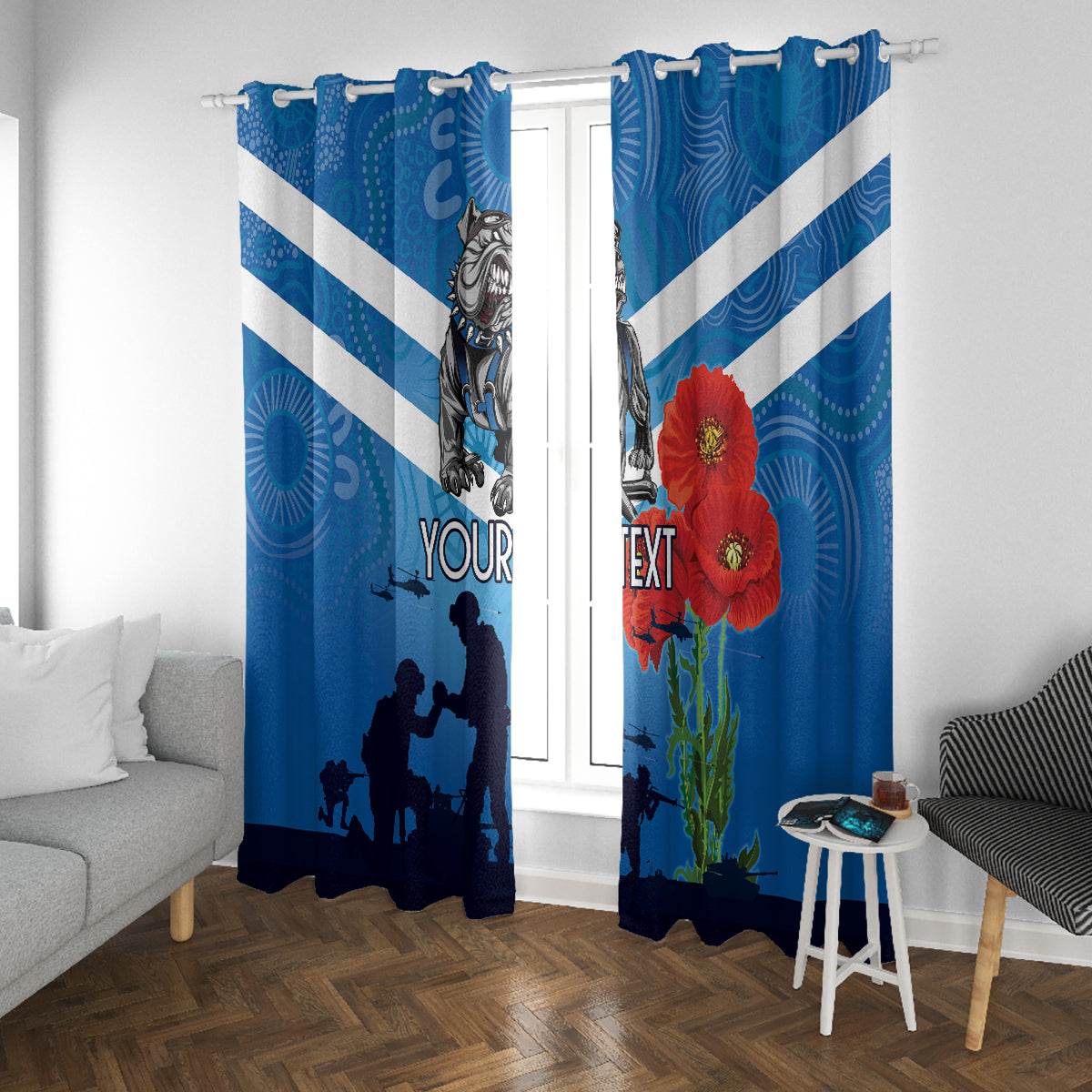 Custom Bulldogs Rugby ANZAC Window Curtain The Military Soldiers with Aboriginal Style