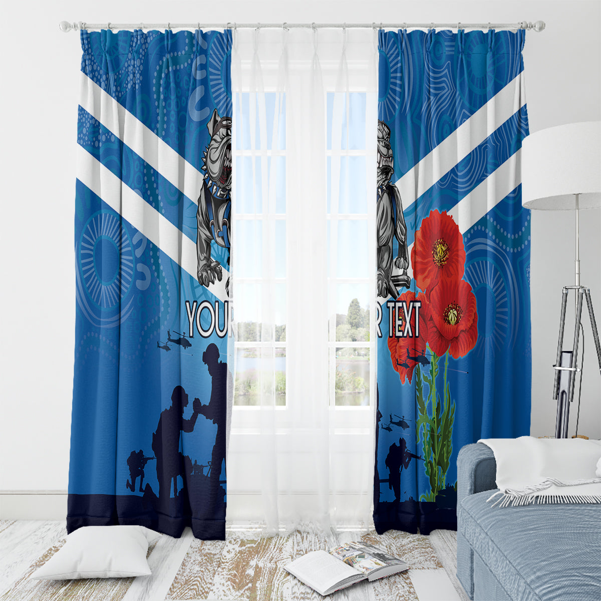 Custom Bulldogs Rugby ANZAC Window Curtain The Military Soldiers with Aboriginal Style