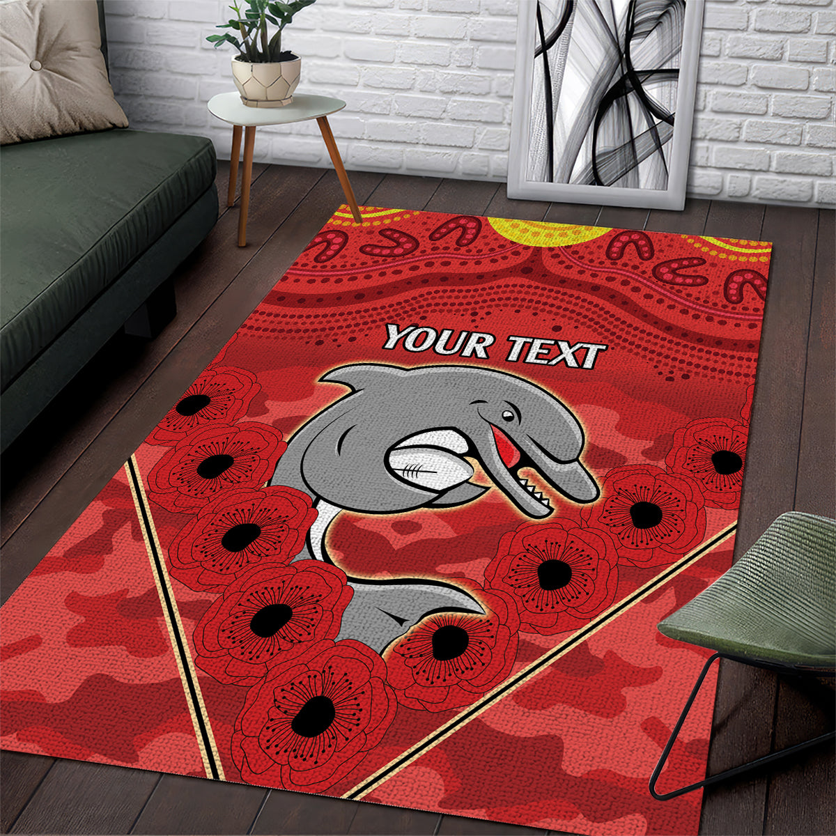 Custom Dolphins Rugby ANZAC Area Rug Aboriginal and Army Patterns