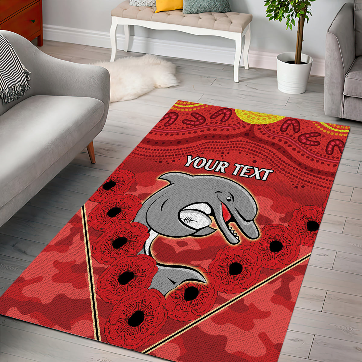 Custom Dolphins Rugby ANZAC Area Rug Aboriginal and Army Patterns