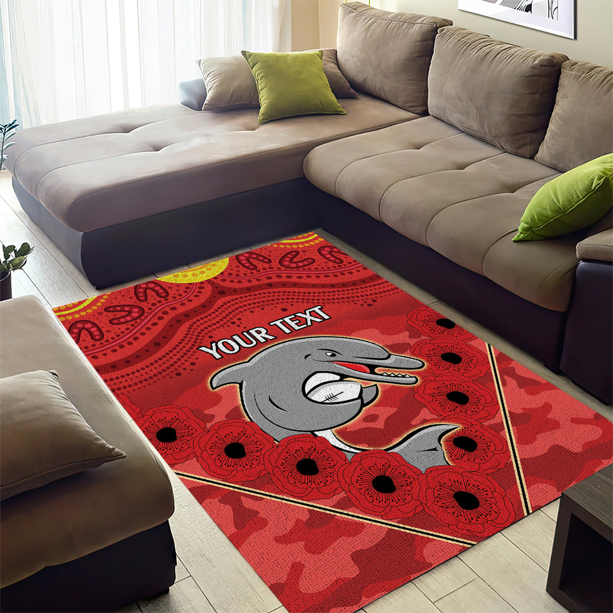 Custom Dolphins Rugby ANZAC Area Rug Aboriginal and Army Patterns