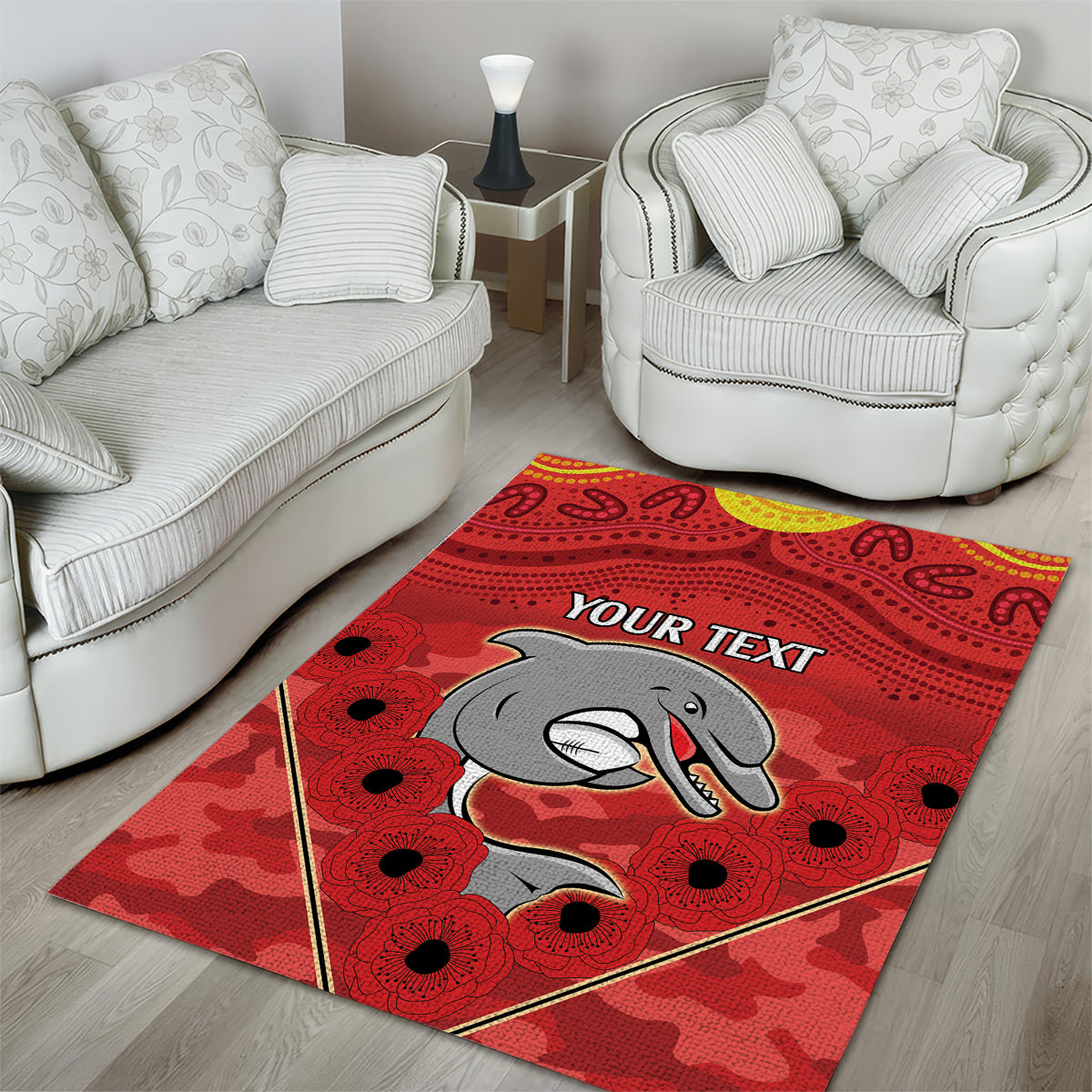 Custom Dolphins Rugby ANZAC Area Rug Aboriginal and Army Patterns