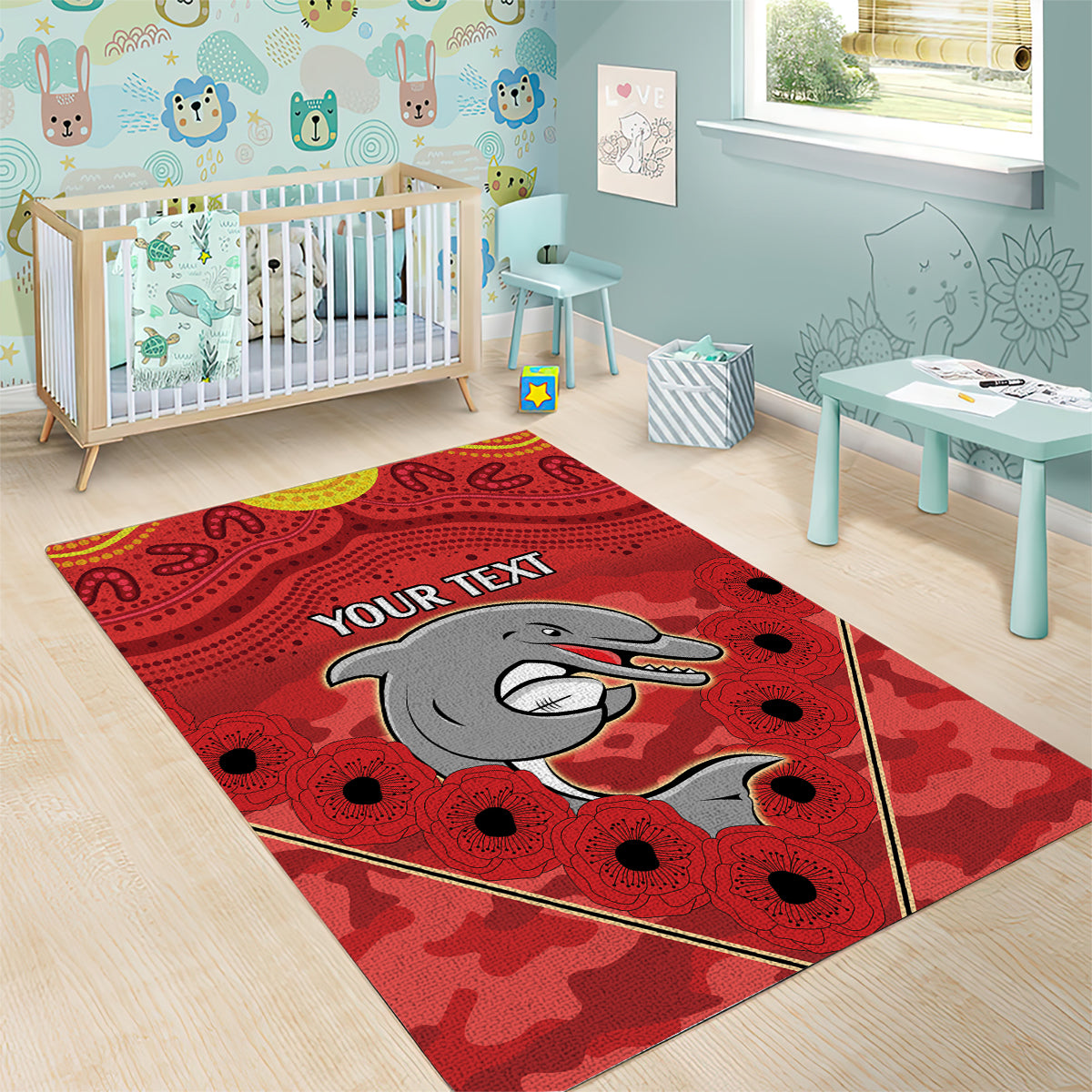 Custom Dolphins Rugby ANZAC Area Rug Aboriginal and Army Patterns