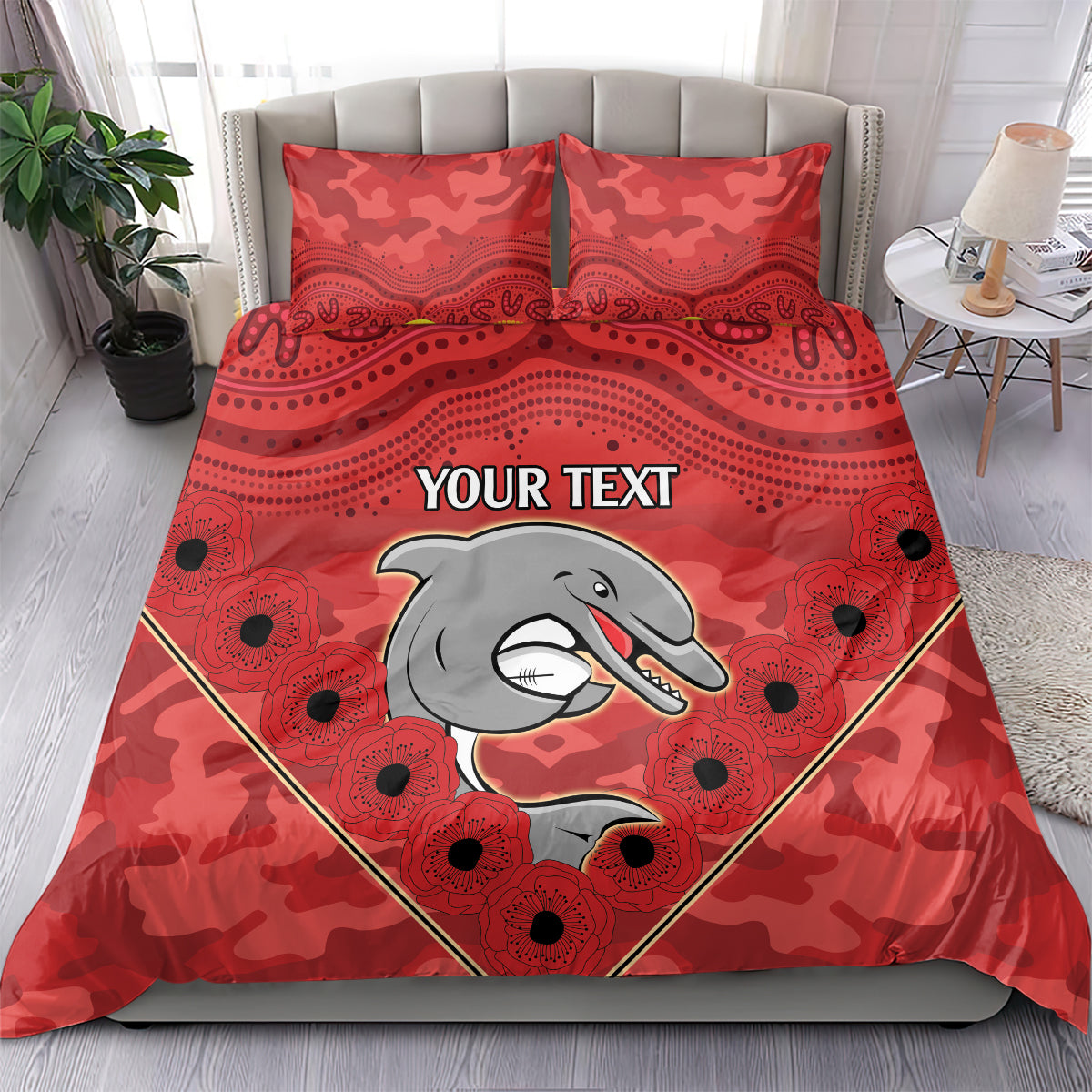 Custom Dolphins Rugby ANZAC Bedding Set Aboriginal and Army Patterns