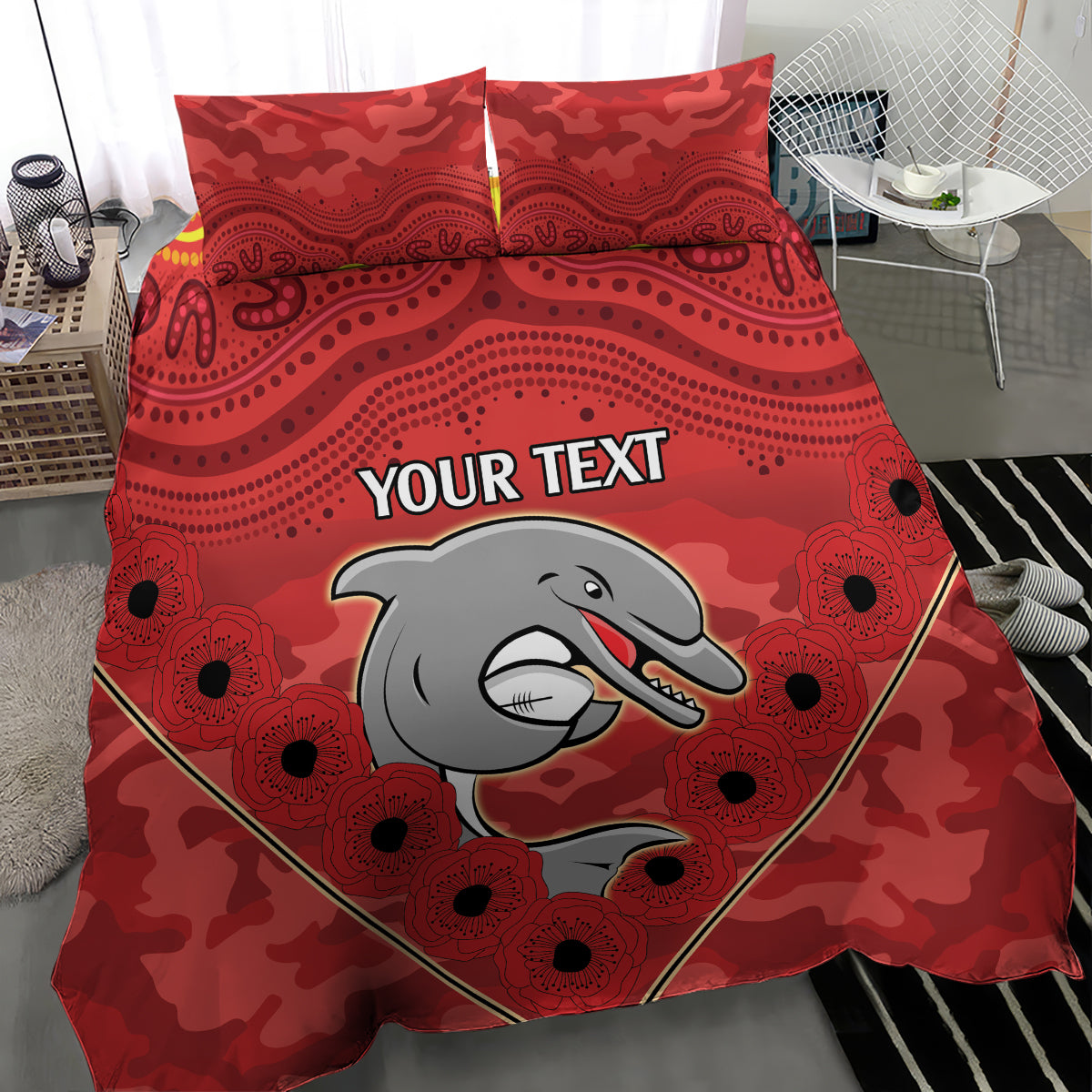 Custom Dolphins Rugby ANZAC Bedding Set Aboriginal and Army Patterns