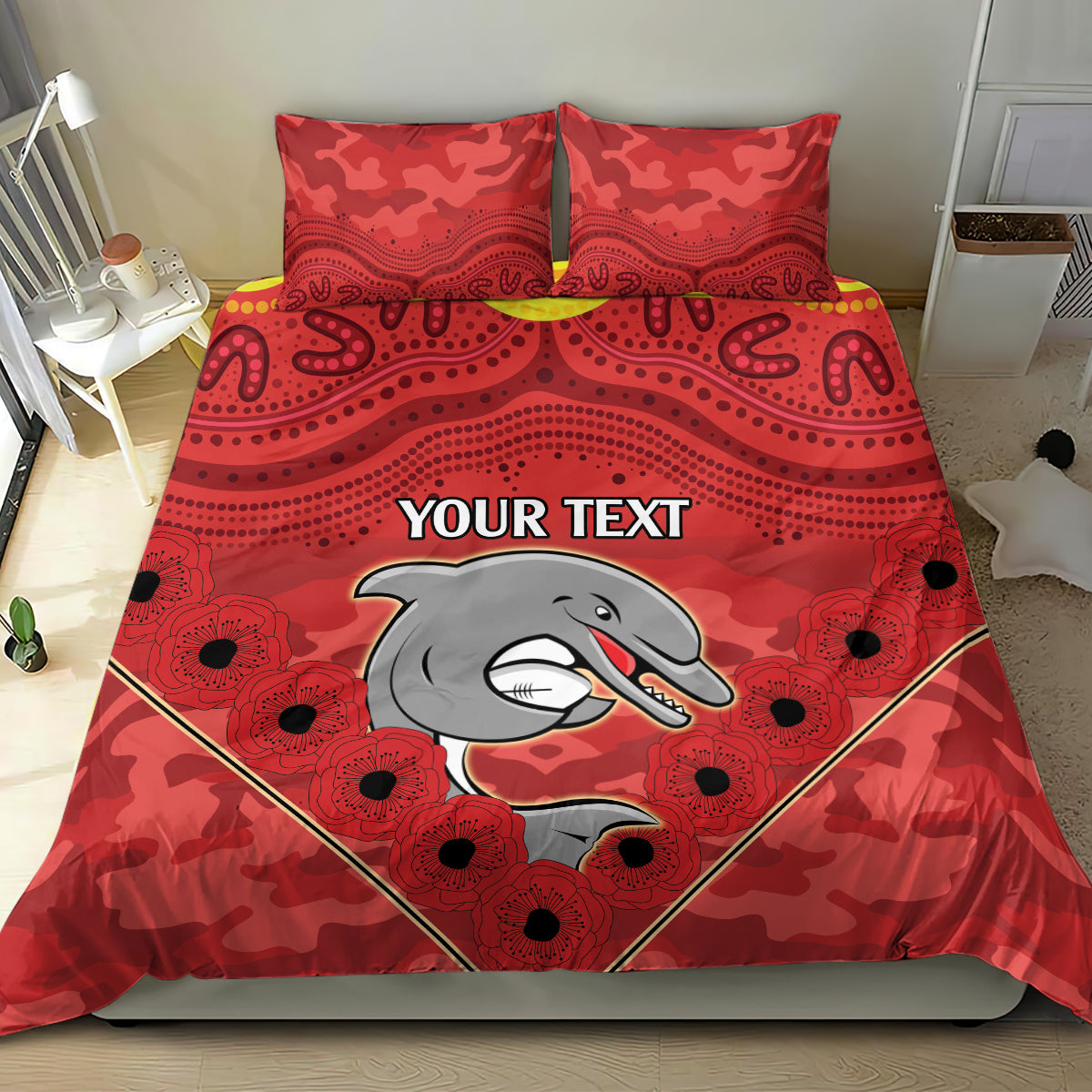 Custom Dolphins Rugby ANZAC Bedding Set Aboriginal and Army Patterns