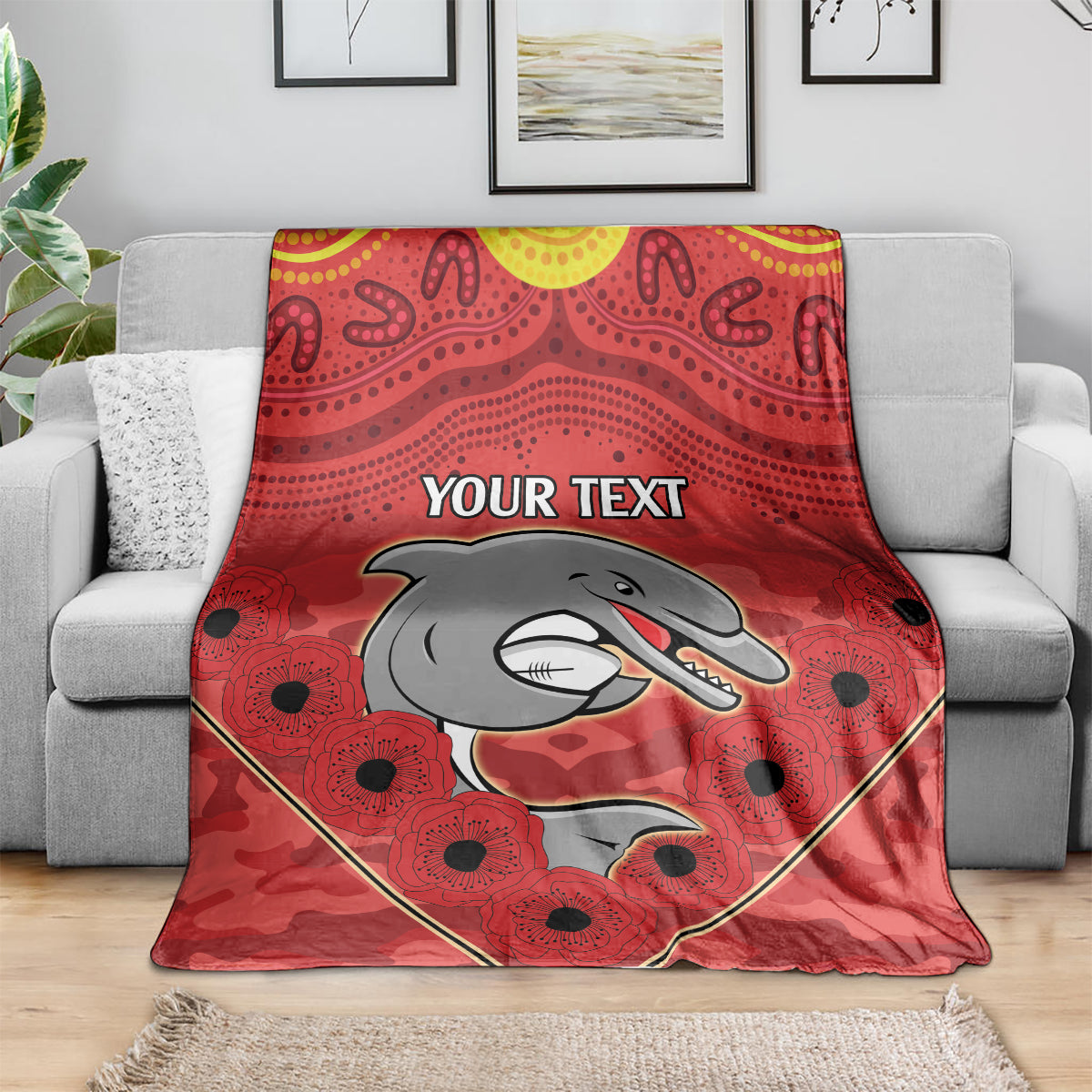 Custom Dolphins Rugby ANZAC Blanket Aboriginal and Army Patterns