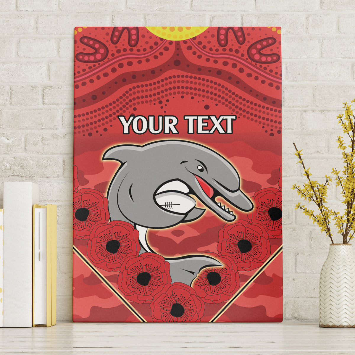 Custom Dolphins Rugby ANZAC Canvas Wall Art Aboriginal and Army Patterns