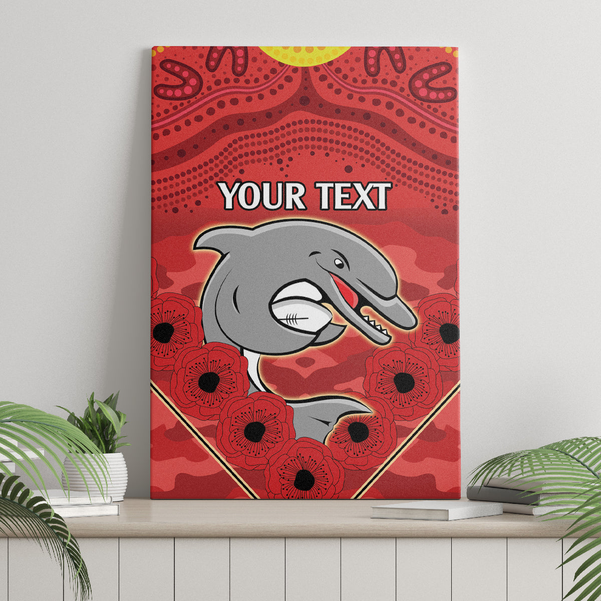 Custom Dolphins Rugby ANZAC Canvas Wall Art Aboriginal and Army Patterns