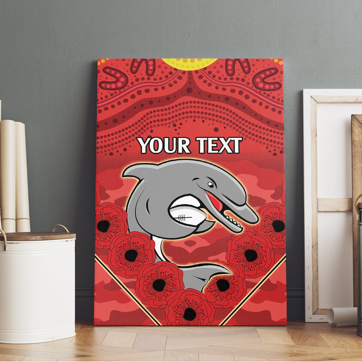 Custom Dolphins Rugby ANZAC Canvas Wall Art Aboriginal and Army Patterns