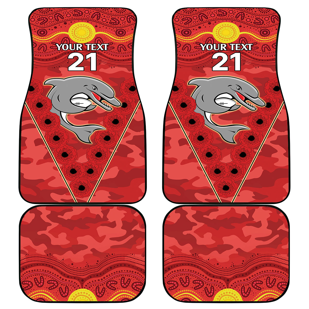 Custom Dolphins Rugby ANZAC Car Mats Aboriginal and Army Patterns