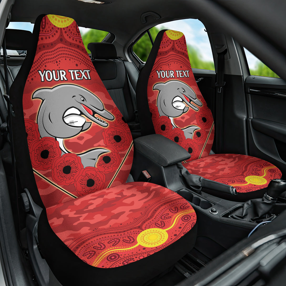 Custom Dolphins Rugby ANZAC Car Seat Cover Aboriginal and Army Patterns