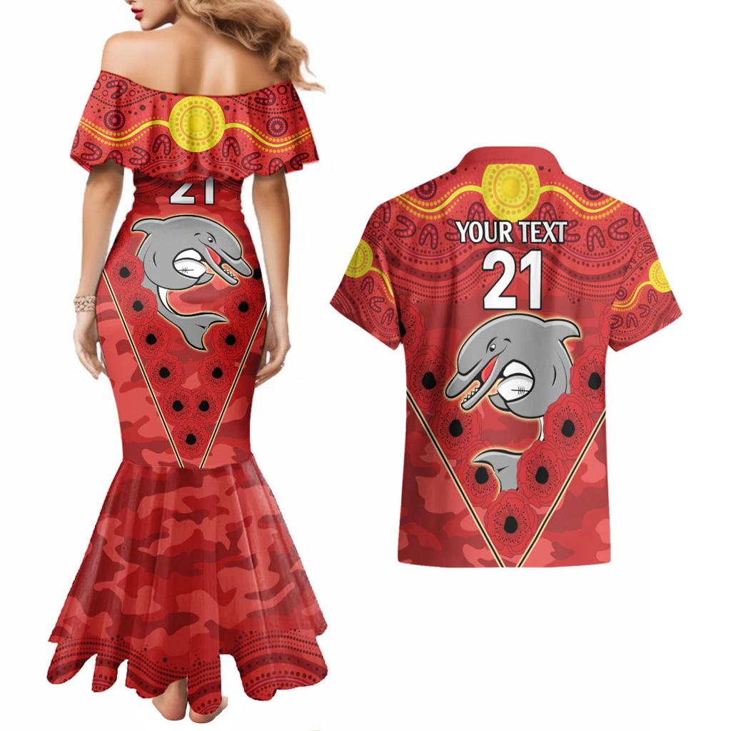 Custom Dolphins Rugby ANZAC Couples Matching Mermaid Dress and Hawaiian Shirt Aboriginal and Army Patterns