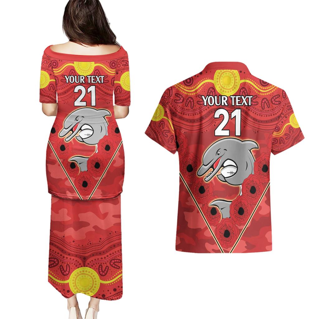 Custom Dolphins Rugby ANZAC Couples Matching Puletasi and Hawaiian Shirt Aboriginal and Army Patterns