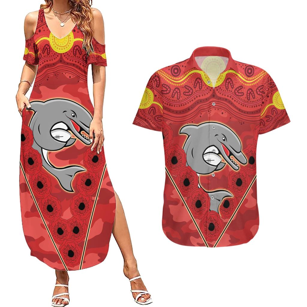 Custom Dolphins Rugby ANZAC Couples Matching Summer Maxi Dress and Hawaiian Shirt Aboriginal and Army Patterns