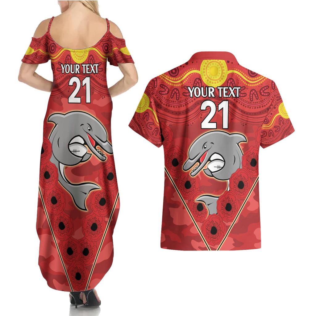 Custom Dolphins Rugby ANZAC Couples Matching Summer Maxi Dress and Hawaiian Shirt Aboriginal and Army Patterns