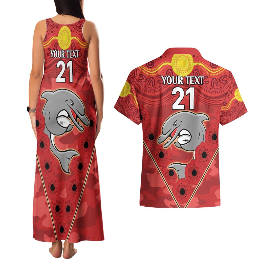 Custom Dolphins Rugby ANZAC Couples Matching Tank Maxi Dress and Hawaiian Shirt Aboriginal and Army Patterns