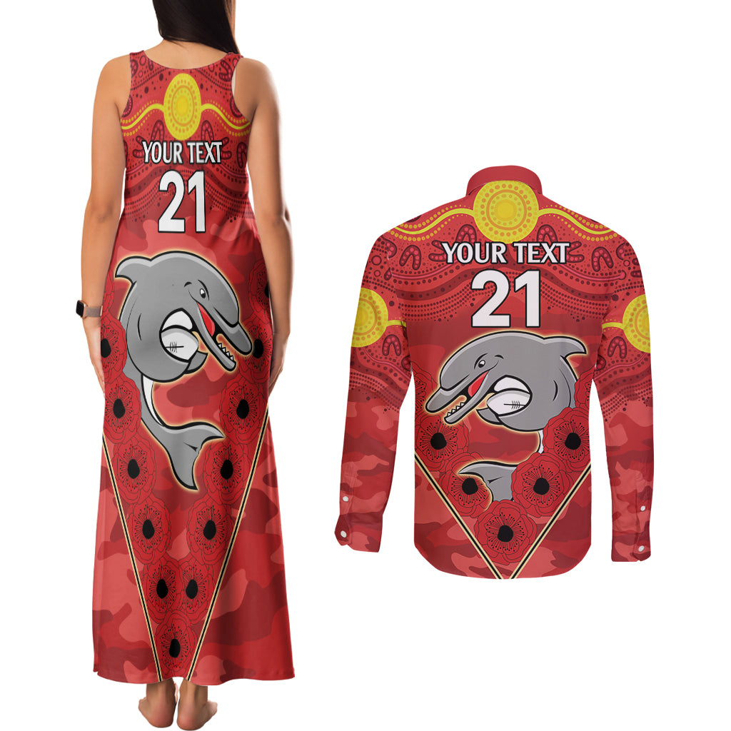 Custom Dolphins Rugby ANZAC Couples Matching Tank Maxi Dress and Long Sleeve Button Shirt Aboriginal and Army Patterns