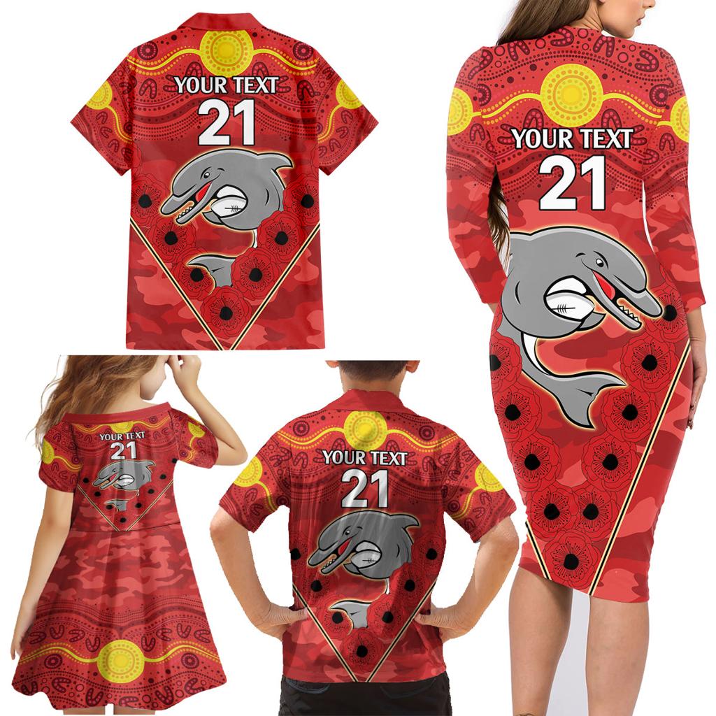 Custom Dolphins Rugby ANZAC Family Matching Long Sleeve Bodycon Dress and Hawaiian Shirt Aboriginal and Army Patterns