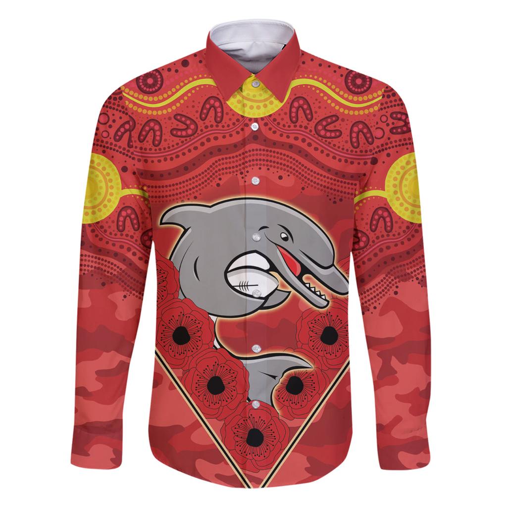 Custom Dolphins Rugby ANZAC Family Matching Long Sleeve Bodycon Dress and Hawaiian Shirt Aboriginal and Army Patterns